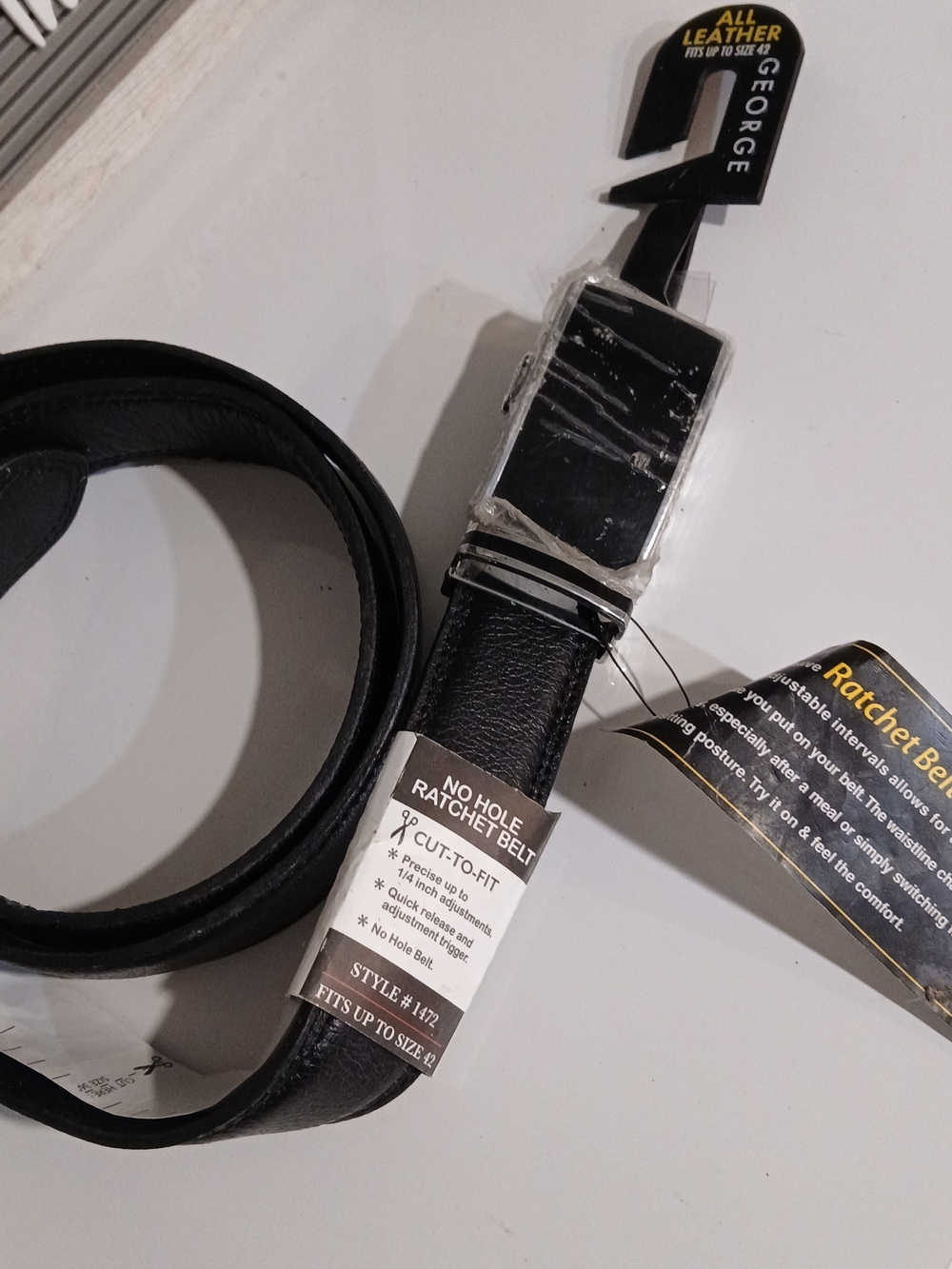 George Men’s Black Leather Ratchet Belt, Auto Buckle 34", 36", 38", 40", 42" NWT
